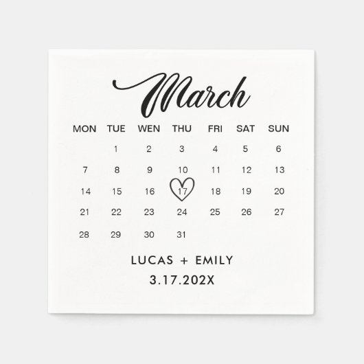 Serviette En Papier Calendrier de mars Mariage noir foncé (Devant)