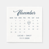 Serviette En Papier Calendrier de novembre Mariage bleu foncé (Devant)