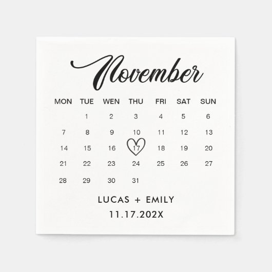 Serviette En Papier Calendrier de novembre Mariage noir foncé (Devant)