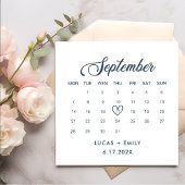Serviette En Papier Calendrier de septembre Mariage bleu foncé