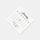 Serviette En Papier Calendrier Janvier Mariage noir foncé (Coin)