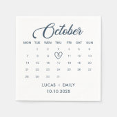 Serviette En Papier Calendrier octobre Mariage bleu foncé (Devant)
