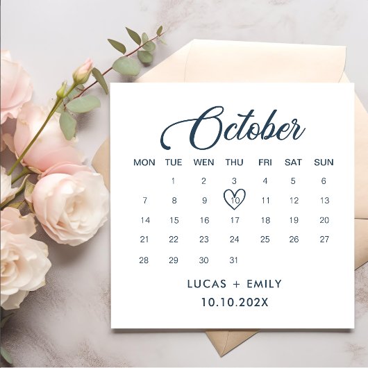 Serviette En Papier Calendrier octobre Mariage bleu foncé
