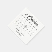Serviette En Papier Calendrier octobre Mariage noir foncé (Coin)