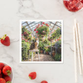 Serviette En Papier Calico Cat on a Stool in a Greenhouse (En situation)