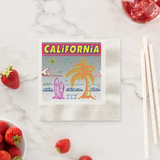 Serviette En Papier "CALIFORNIA" Plage de surfer serviettes (En situation)