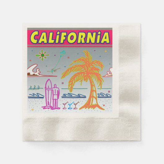 Serviette En Papier "CALIFORNIA" Plage de surfer serviettes (Devant)