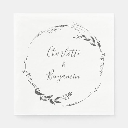 Serviette En Papier Calligraphie à couronne florale Mariage personnali (Devant)