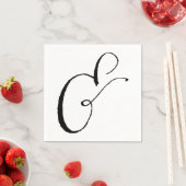 Serviette En Papier Calligraphie Ampersand Napkin, noir et blanc et (En situation)