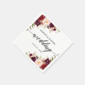 Serviette En Papier Calligraphie Aquarelle Bourgogne Floral Mariage (Coin)