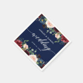 Serviette En Papier Calligraphie Bourgogne Floral Mariage Bleu (Coin)