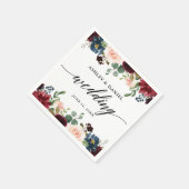 Serviette En Papier Calligraphie Burgundy Blue Floral Mariage (Coin)
