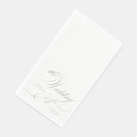 Serviette En Papier Calligraphie classique élégante Sage Mariage vert (Coin)