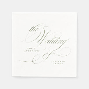 Serviette En Papier Calligraphie classique élégante Sage Mariage vert