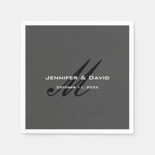 Serviette En Papier Calligraphie classique Monogramme Mariage gris