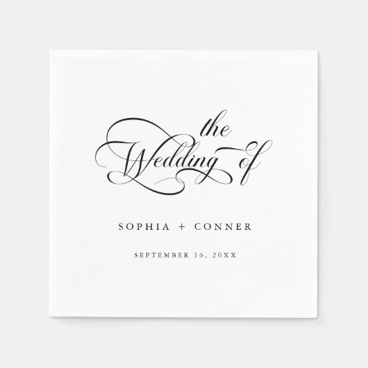 Serviette En Papier Calligraphie classique romantique Mariage noir et (Devant)