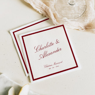Serviette En Papier Calligraphie classique Vieux argent Mariage rouge 