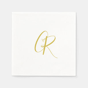 Serviette En Papier Calligraphie couleur or monogramme moderne minimal