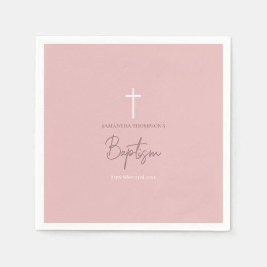 Serviette En Papier Calligraphie de fille rose Baptême (Devant)