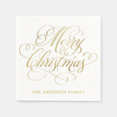 Serviette En Papier Calligraphie d'or classique Noël personnalisé (Devant)