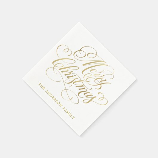 Serviette En Papier Calligraphie d'or classique Noël personnalisé (Coin)