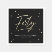 Serviette En Papier Calligraphie d'or noir moderne 40e anniversaire (Devant)