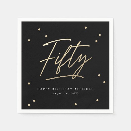 Serviette En Papier Calligraphie d'or noir moderne 50e anniversaire (Devant)