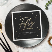 Serviette En Papier Calligraphie d'or noir moderne 50e anniversaire