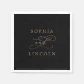 Serviette En Papier Calligraphie d'or romantique | Mariage noir (Devant)