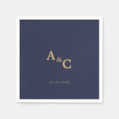 Serviette En Papier Calligraphie d'or romantique Marine Mariage bleu (Devant)