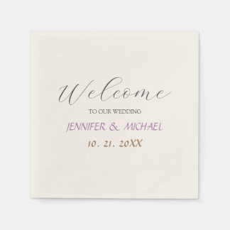 Serviette En Papier Calligraphie Elegant Ecru Couleur Bienvenue Mariag