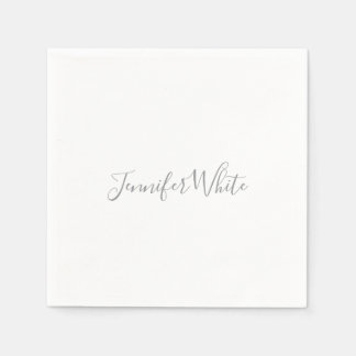 Serviette En Papier Calligraphie Élégant Gris rétro Gris Blanc Nom