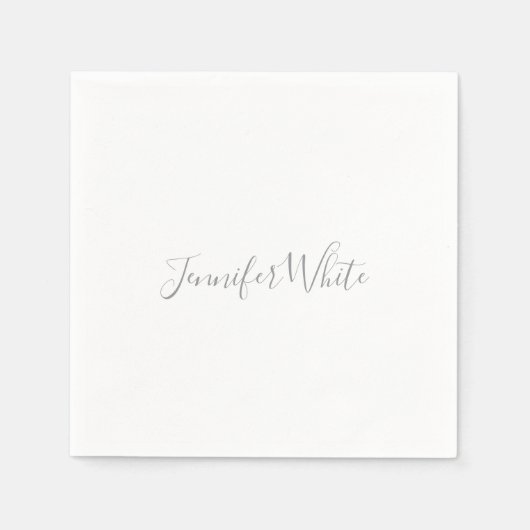 Serviette En Papier Calligraphie Élégant Gris rétro Gris Blanc Nom (Devant)