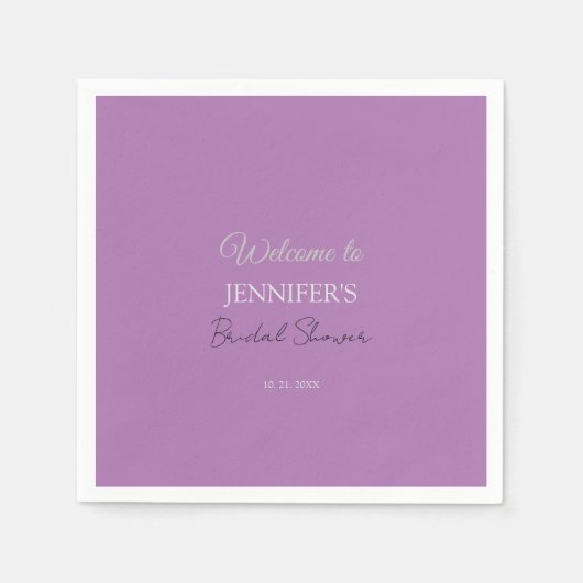 Serviette En Papier Calligraphie Elegant Lavender Fête des mariées de (Devant)