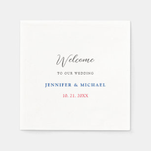 Serviette En Papier Calligraphie Elégant Mariage de bienvenue noir et