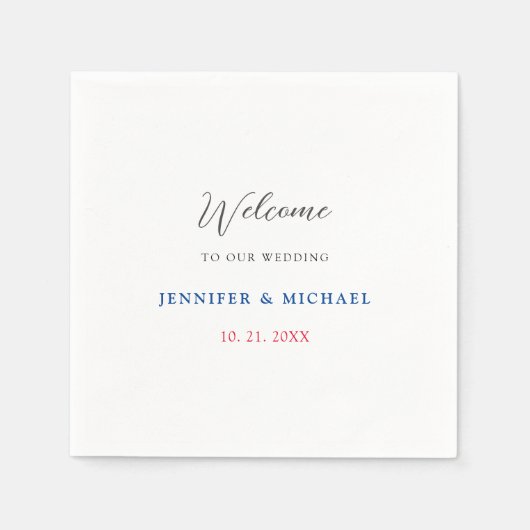 Serviette En Papier Calligraphie Elégant Mariage de bienvenue noir et  (Devant)