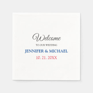Serviette En Papier Calligraphie Elégant Mariage de bienvenue noir et