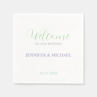 Serviette En Papier Calligraphie Elégant Mariage de bienvenue noir et