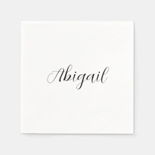 Serviette En Papier Calligraphie Elégant Noir Blanc Plaine Nom simple