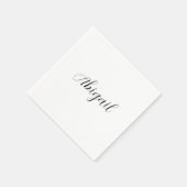 Serviette En Papier Calligraphie Elégant Noir Blanc Plaine Nom simple (Coin)