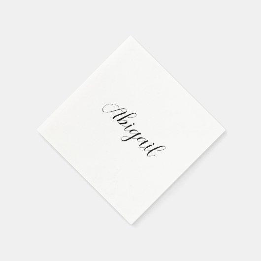 Serviette En Papier Calligraphie Elégant Noir Blanc Plaine Nom simple (Coin)