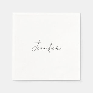 Serviette En Papier Calligraphie Elégant Noir Blanc Plaine Nom simple