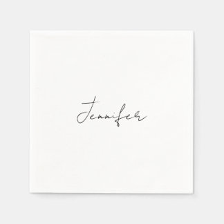 Serviette En Papier Calligraphie Elégant Noir Blanc Plaine Nom simple