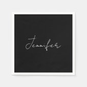 Serviette En Papier Calligraphie Elégant Noir Blanc Plaine Nom simple (Devant)