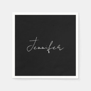 Serviette En Papier Calligraphie Elégant Noir Blanc Plaine Nom simple