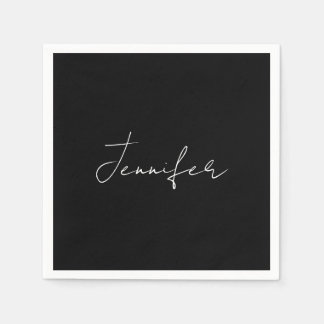 Serviette En Papier Calligraphie Elégant Noir Blanc Plaine Nom simple