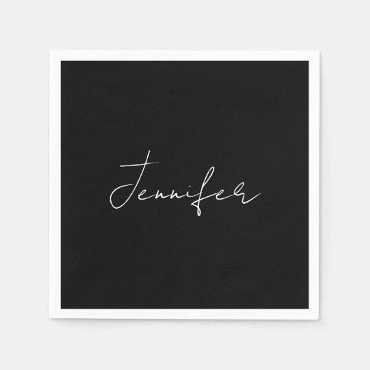 Serviette En Papier Calligraphie Elégant Noir Blanc Plaine Nom simple (Devant)