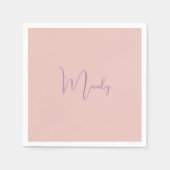 Serviette En Papier Calligraphie Élégant Rose Or Plaine Nom simple (Devant)