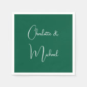 Serviette En Papier Calligraphie Élégant Vert Plaine Simple Noms (Devant)