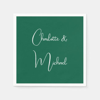 Serviette En Papier Calligraphie Élégant Vert Plaine Simple Noms